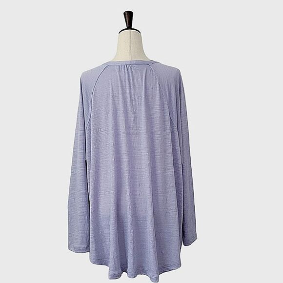 Sonoma Purple Textured Split V-neck Gathered Long Sleeve Stretch Blouse Size 2X - Picture 3 of 9